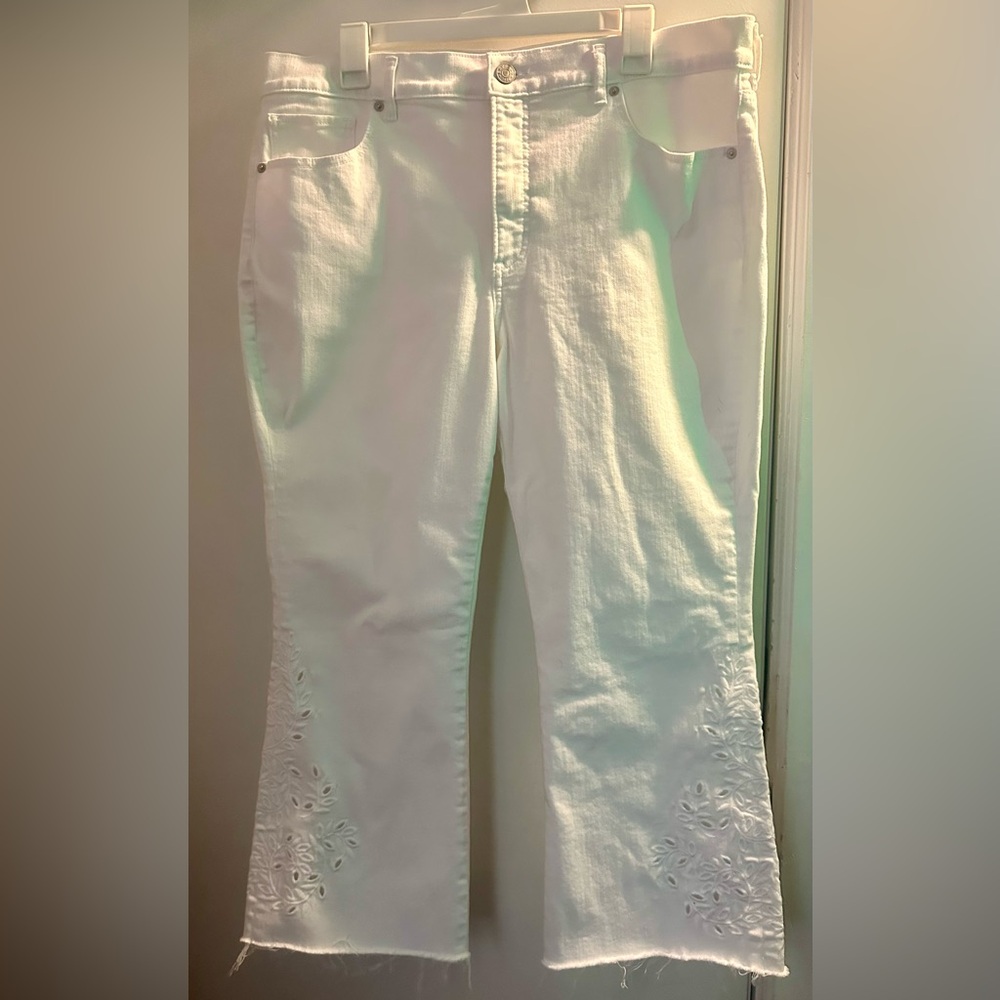 Express High Rise Cropped Embroidery Flare Jeans